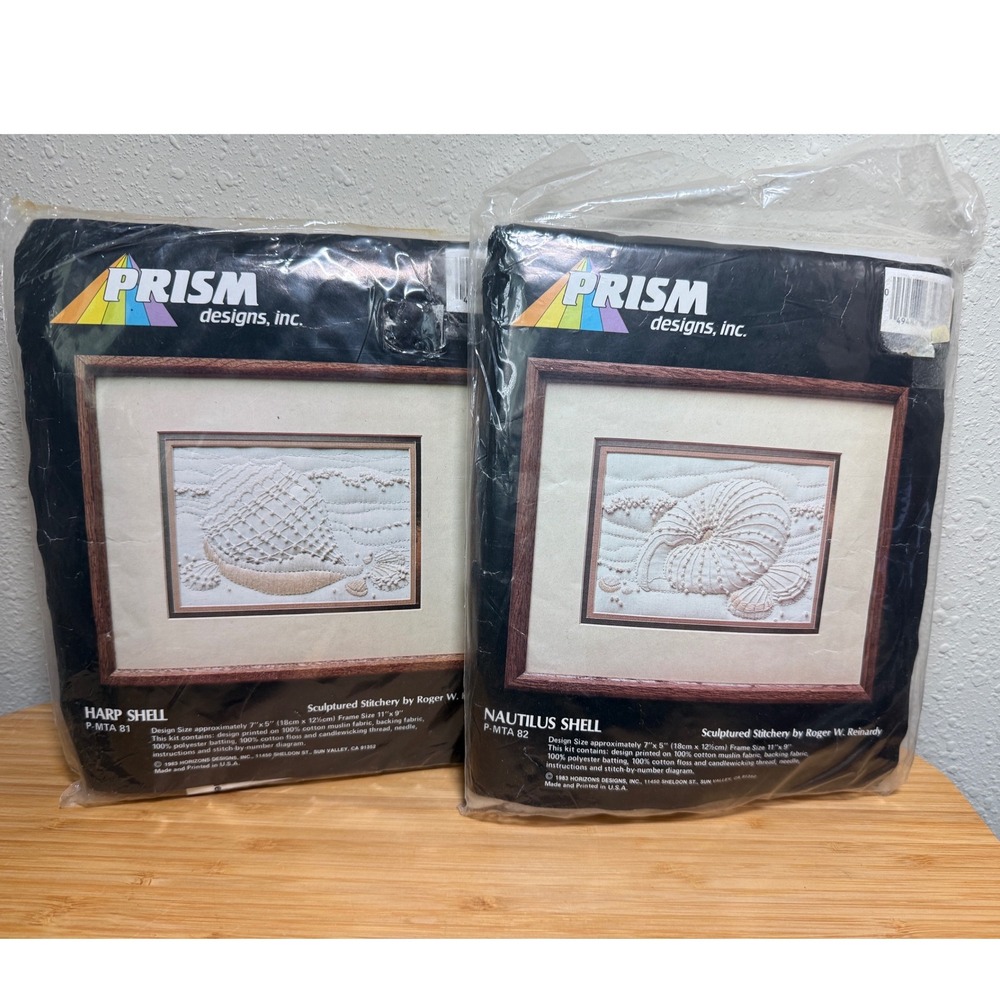 Prism Designs Sculptured Stitchery Kit Unisex OS Beige Seashell 1983 Vintage 2pk